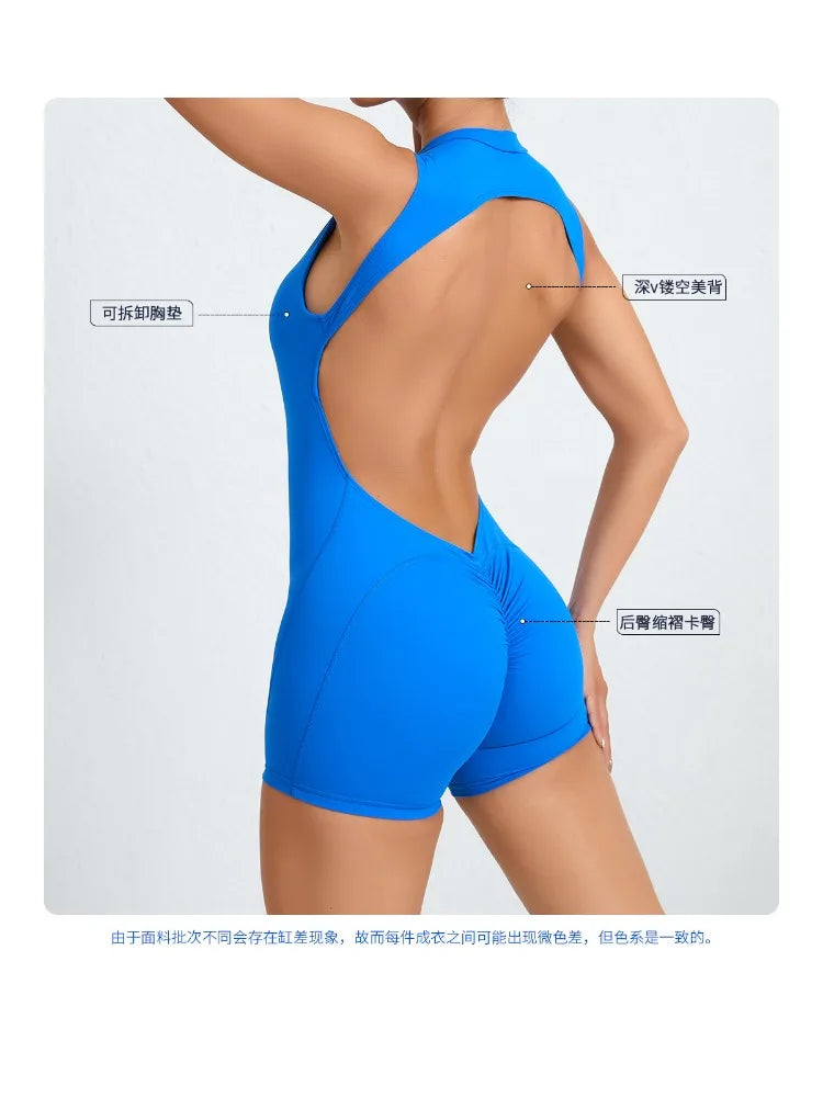 Women's High Elasticity Sports Jumpsuit Yoga Set Fitness Combination Lift Buttocks Bare Back Gym Sexy Romper for Active Women