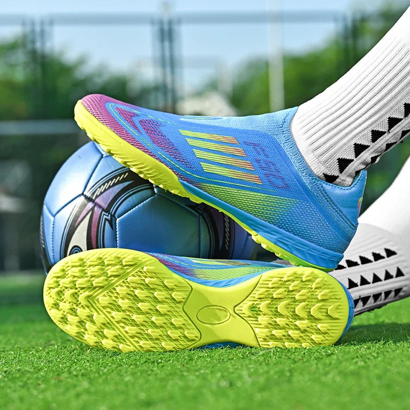 2555 High Quality Mens Soccer Shoes SLIP-ON Non-Slip Turf Soccer Cleats Boys TF/FG Training Football Boots Chuteira Campo F50