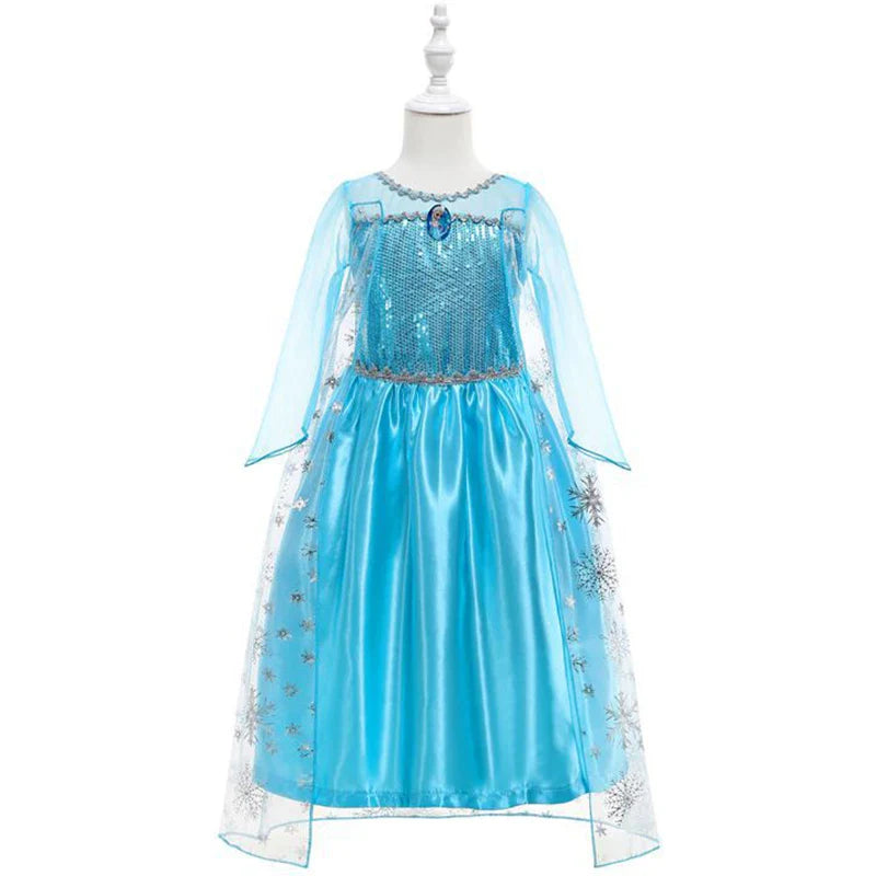 Frozen Snow Queen Elsa Anna Girls Cosplay Mesh Princess Dress Kids Halloween Carnival Party Birthday Frock Ball Vestidos