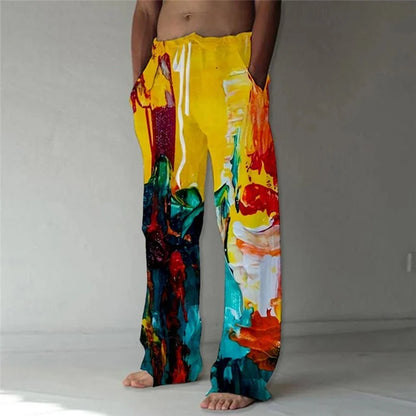 Men's Trousers Summer Pants Beach Pants Drawstring Elastic Waist flame 3D Print Graffiti Comfort Casual Daily Holiday Streetwear