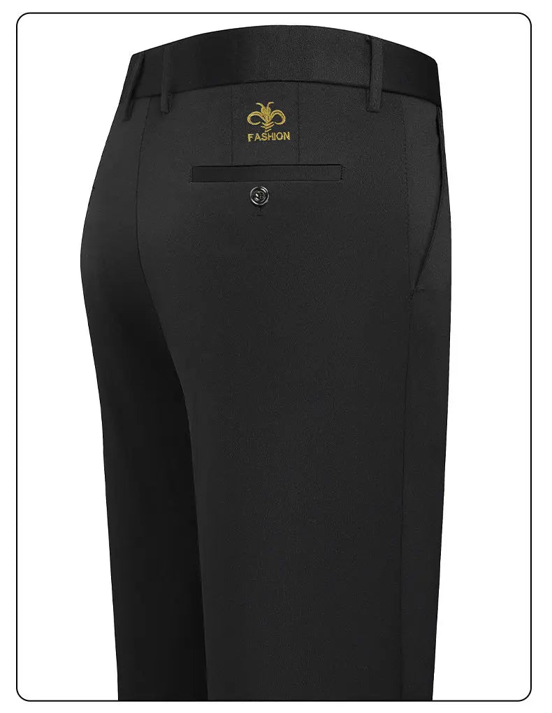 Spring Summer Mens Stretch Pants Smart Casual Suit Pants Wrinkle Resistant Dress Pants with Embroidery Pattern
