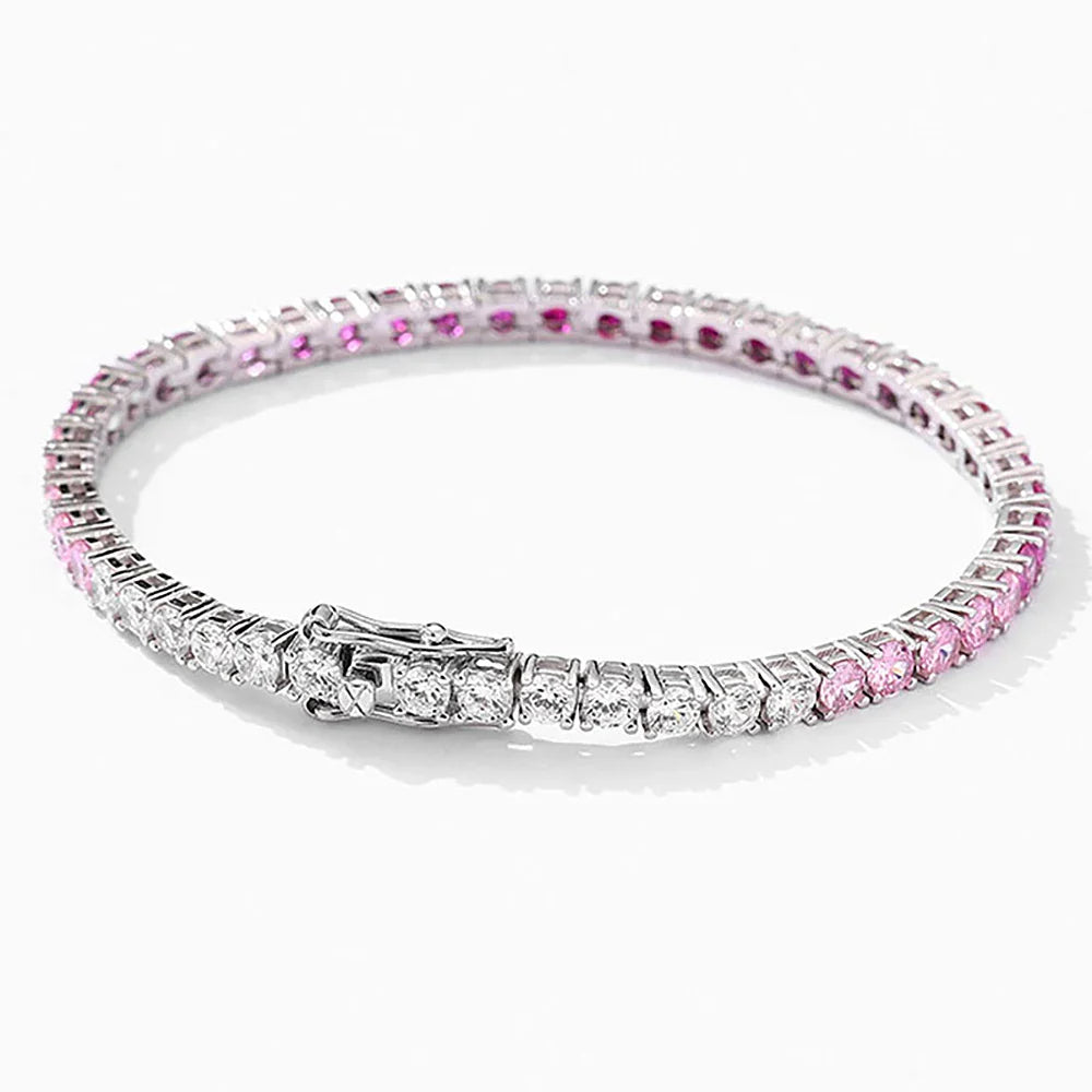 Gradient Red Color Tennis Bracelets S925 Sterling Silver High Carbon Diamond Bracelets for Women 2024 Original Fine Jewelry