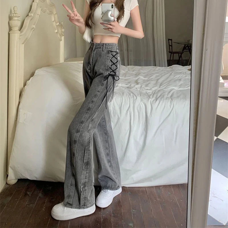 Women Vintage High Waist Straight Denim Pants