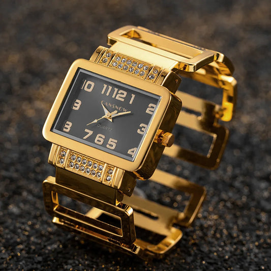 Rectangle Ladies Wristwatch Gold Silver Bangle Watches for Women Rhinestone Hollow Steel Quartz Female FashionClock