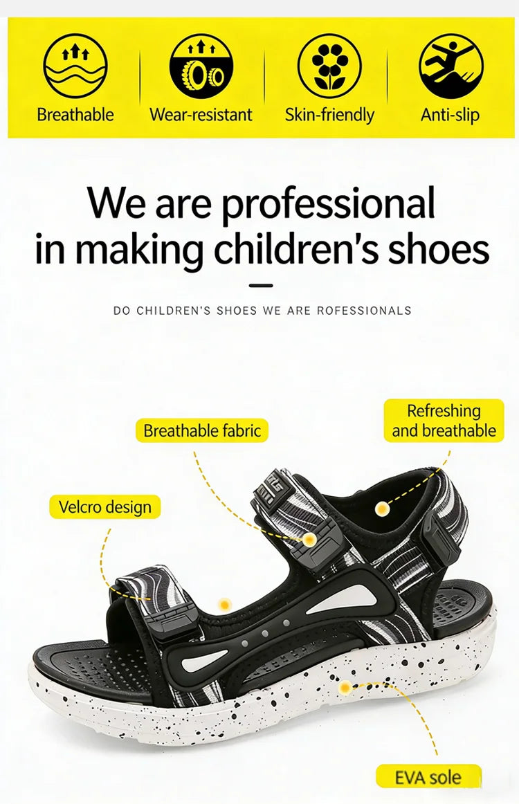 Summer Kids Sandals Boys Beach Shoes Breathable Flat Sandals EVA Leather Children Outdoor Shoes Size 28-41
