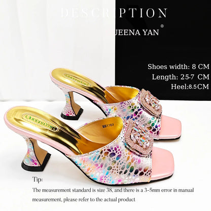 Fashion Newest Arrival Orange Color Square Toe Women Sandals Shoes Matching Bag Set for Ladies Wedding Party Pump