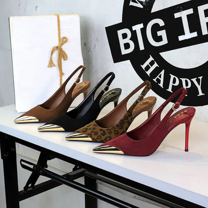 European American Style Metal Pointed High Heels Slim Heels Super High Heels Light Mouth Back Tripping And Banquet Single Shoes