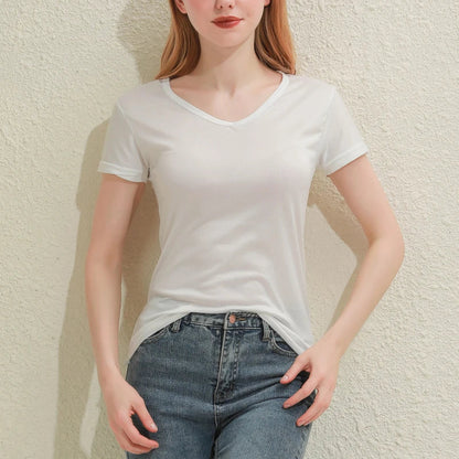 Solid Women Cotton T-shirt V-Neck Short Sleeve Female Tee Slim White And Balck T-Shirt Casual Solid Lady Tshirt Tops