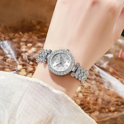 5PCS Fashion Rhinestone Butterfly Dial Women Quartz Watch Elegant Ladies Bracelet Wristwatch Jewelry Set Reloj Mujer（Without Box