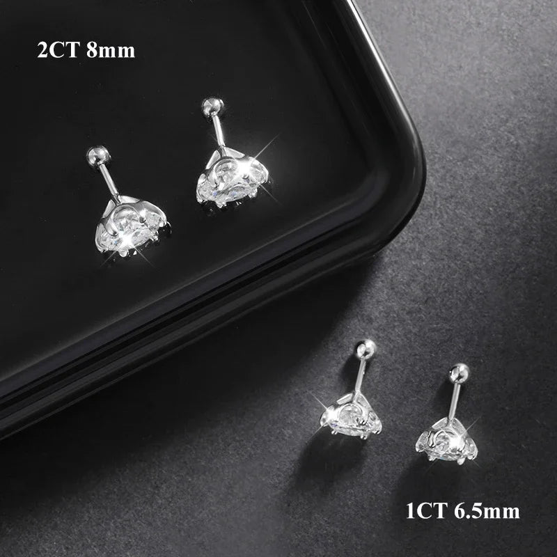 925 Sterling Silver 0.2-2ct D VVS1 6 Prong Diamond with GRA Moissanite Screw Stud Earrings For Women Wedding Fine Jewelry