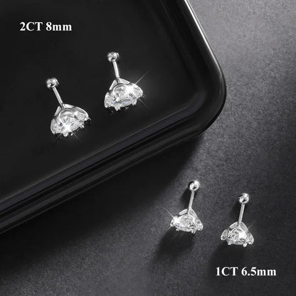 925 Sterling Silver 0.2-2ct D VVS1 6 Prong Diamond with GRA Moissanite Screw Stud Earrings For Women Wedding Fine Jewelry