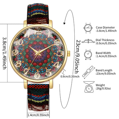 1/2/3/5PCS Fashion Women Watches Vintage Flowers Printed PU Strap Quartz Watch for Women Clock Gift Reloj Mujer（Without Box）