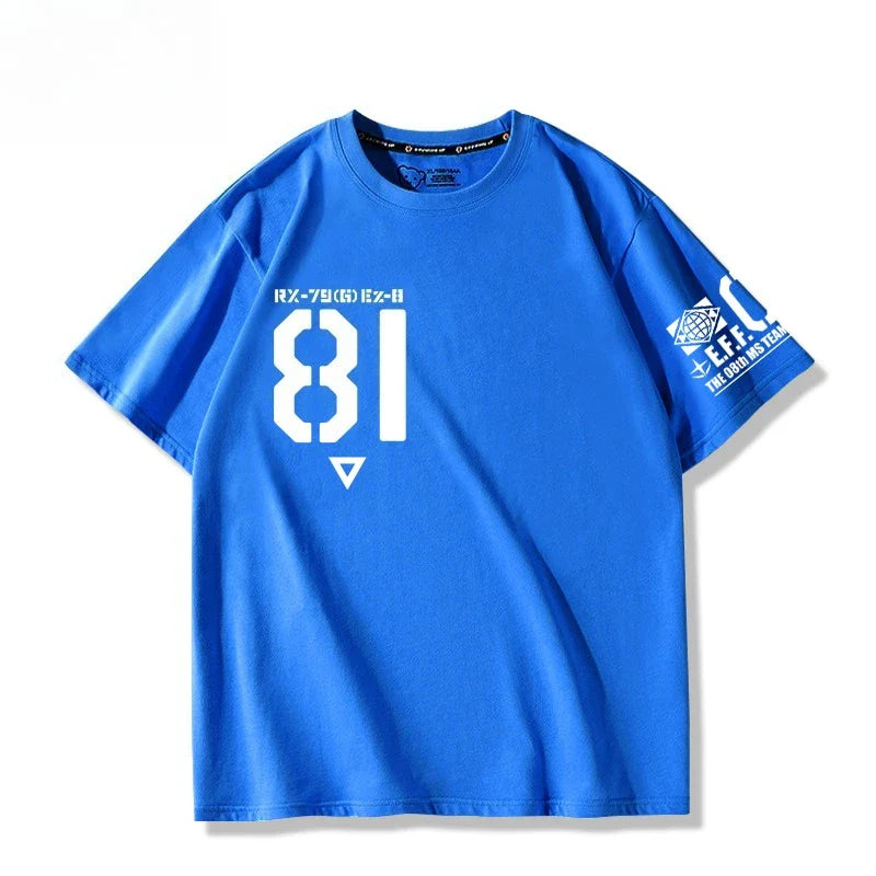 Mobile Suit Gundam 08MS Squad Ez-8 Logotipo Anime Periférico Conjunto Manga Curta Camiseta Roupas Masculinas e Femininas Verão