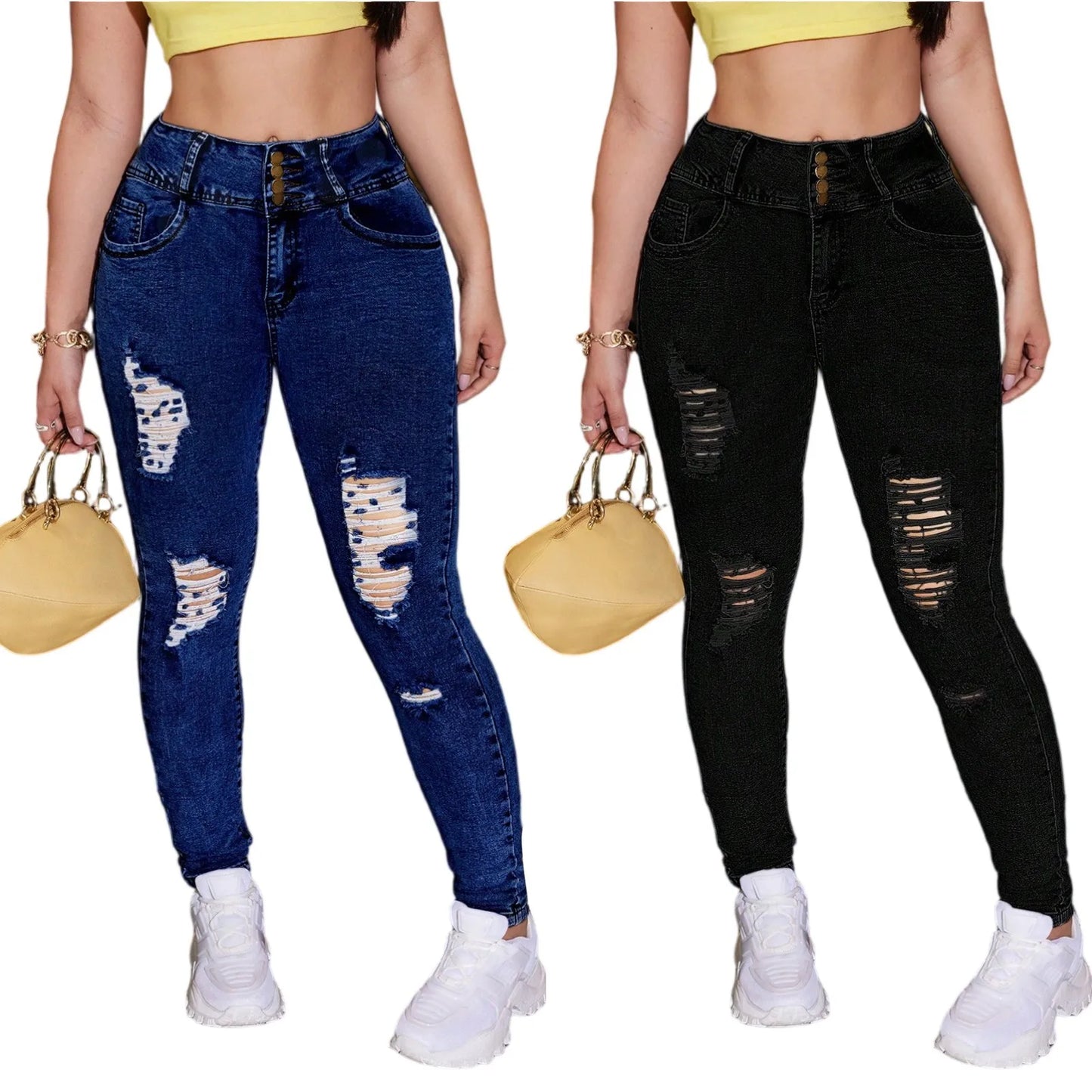 Women's Trend Ripped Jeans Casual Fashion Tight Fitting Leg Jeans