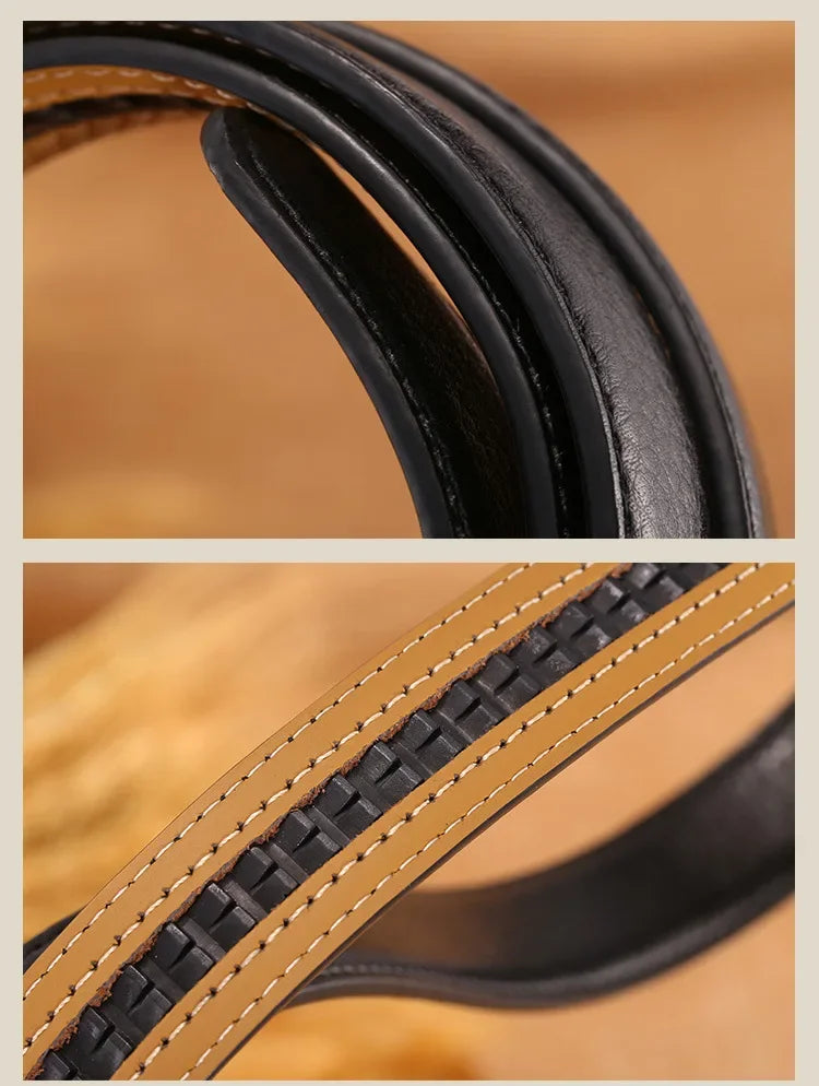 Men Women 2.4 2.8 3.0 3.5 cm Wide Belt No Buckle for Automatic Buckle High Quality PU Leather Belts Body Straps without Buckle