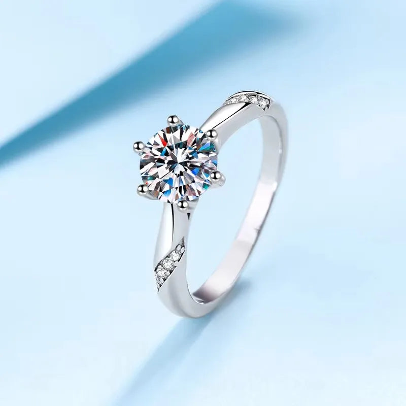 1ct - 3ct Moissanite Ring 925 Sterling Silver with Gold Plated Diamond Engagement Wedding Band Fine Jewelry For Women