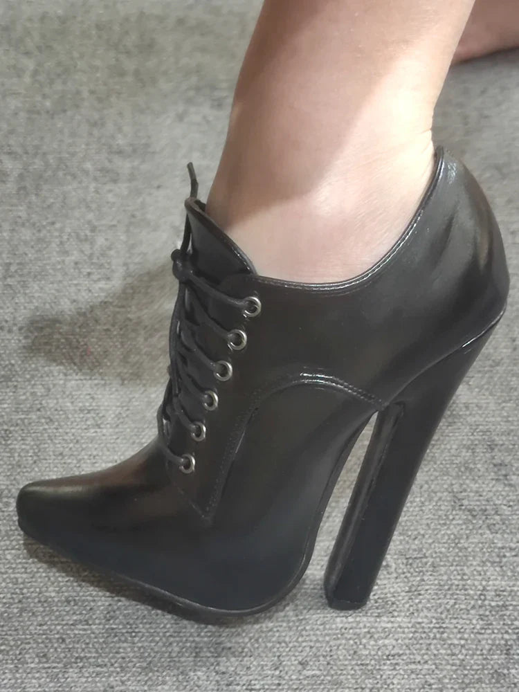6 Inch High heel Fetish Lace Up Pointy Toe Unisex Drag Queen Pump
