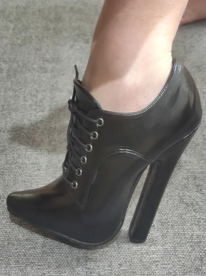 6 Inch High heel Fetish Lace Up Pointy Toe Unisex Drag Queen Pump