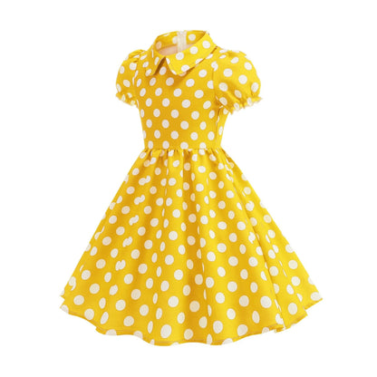 New Fashion Kids Dress For Girls Polka Dot Short-sleeved Children Dress With Baby Collar Daily Girls Casual Costume