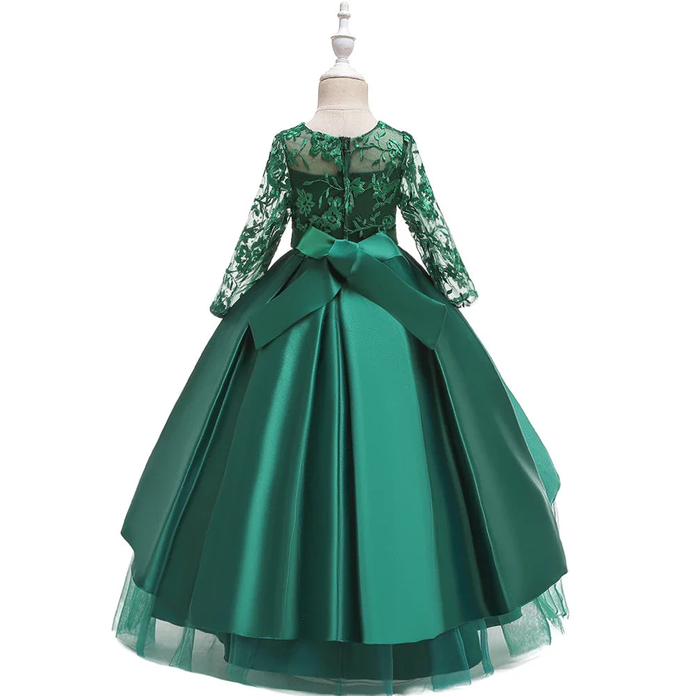 Teens Sequin Bridesmaid Girls Party Dress Long Sleeve First Communion Gown Wedding Party Princess Dresses Bow Christmas Costumes