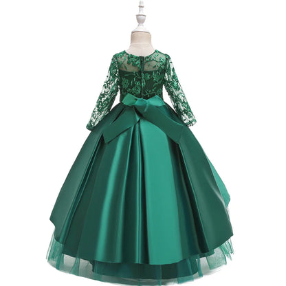 Teens Sequin Bridesmaid Girls Party Dress Long Sleeve First Communion Gown Wedding Party Princess Dresses Bow Christmas Costumes