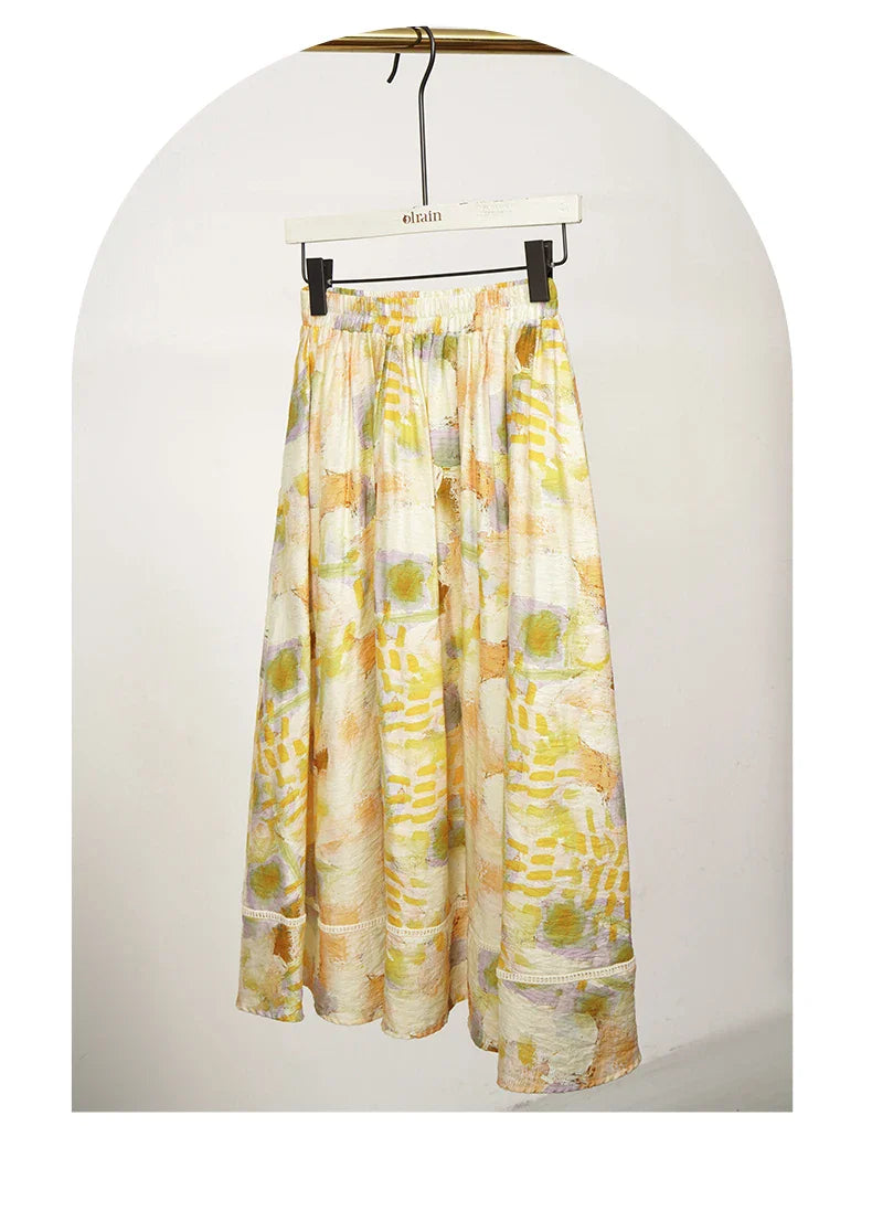 Women Long Skirt French Fashion Floral Skirt 2026 Summer High-waisted Splicing Hollow A-shaped Pendulum Skirts O23XB80203