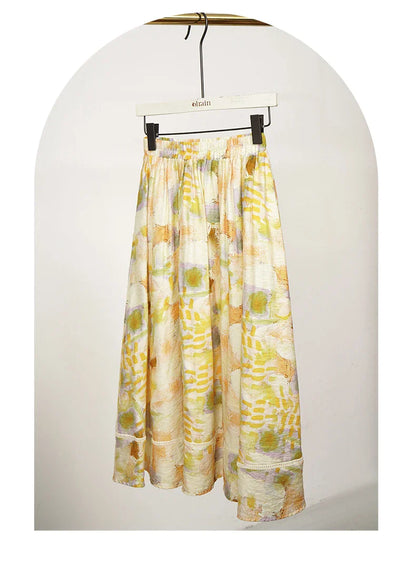Women Long Skirt French Fashion Floral Skirt 2026 Summer High-waisted Splicing Hollow A-shaped Pendulum Skirts O23XB80203