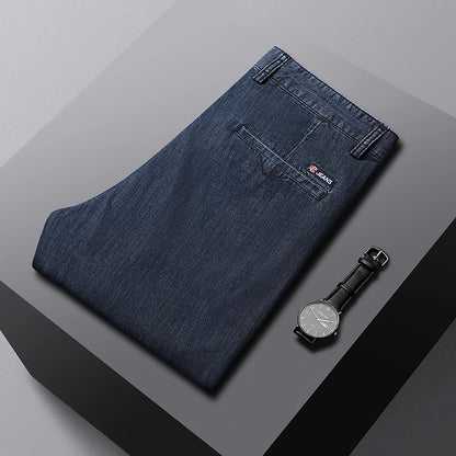 2026 Brand High Lyocell  Men's Fit Straight Lightweight Cotton Stretch Denim Business Casual High Waist Thin Light Grey Jeans