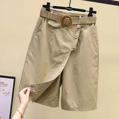 Pants Skirt for Women Shorts Summer Wide Leg Blue High Waist Straight-legged  Pockets Woman Short Black Korean Fashion Culotte