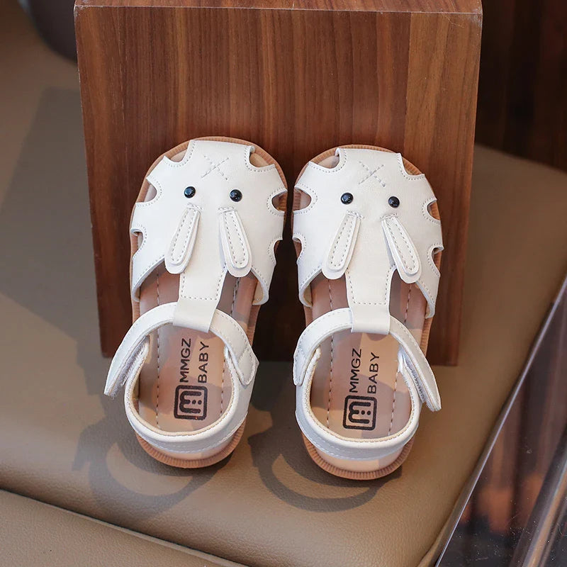 Toddler Children Sandals Rabbit Lovely White Brown Kids Summer Shoes Unisex Breathable Flexiable Comfy Boys Girls Shoes 21-30