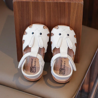 Toddler Children Sandals Rabbit Lovely White Brown Kids Summer Shoes Unisex Breathable Flexiable Comfy Boys Girls Shoes 21-30