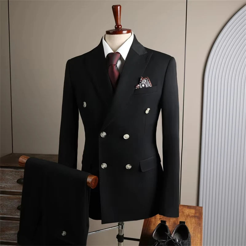 New Classic Business Men's 2-Piece Suit Jacket Pants Slim Fit Groom Formal Event Men Clothing Temperament Wedding Dating Office