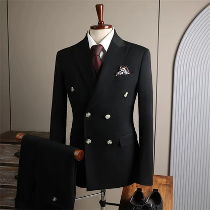 New Classic Business Men's 2-Piece Suit Jacket Pants Slim Fit Groom Formal Event Men Clothing Temperament Wedding Dating Office
