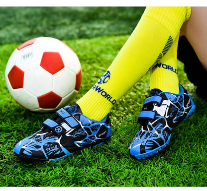 Kids Soccer Shoes HOOK&LOOP Football Sports Shoes Boy Outdoor Non-Slip Training Shoes Child Lightweight Children's Soccer Cleats