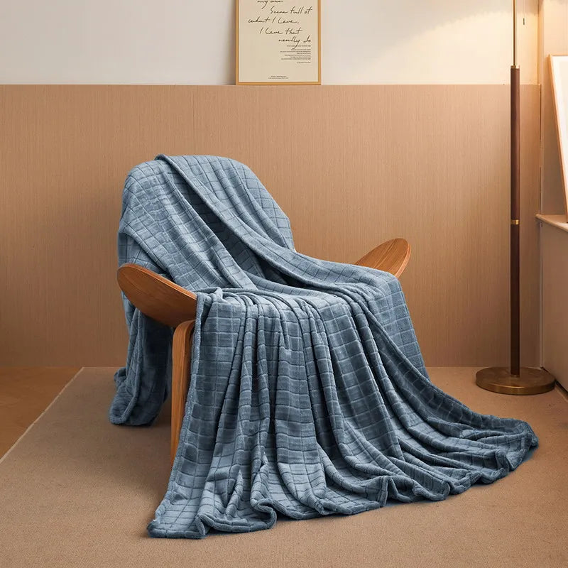 Luxury Grid Coral Velvet Blanket - Soft Fluffy Plush Throw, Thickened Warm for Sofa & Air-Condition Room, Flannel Back