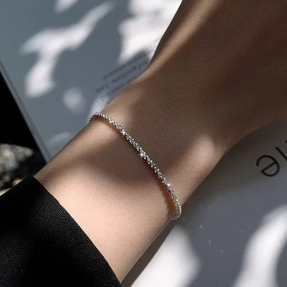 Authentic S925 Sterling Silver Necklace 2mm Sparkling Collarbone, Sweater Chain, High Charm Jewelry Gift for Women