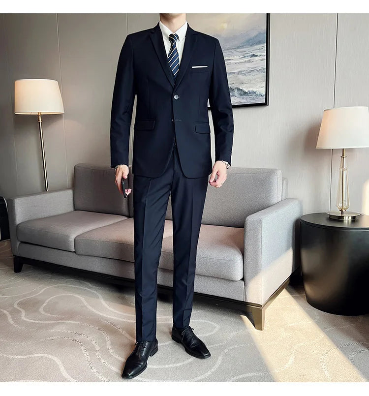 Men's High-Quality 3-Piece Business Casual Wedding Suit Vest Trousers Set Handsome Fashion Banquet Clothing S-6XL