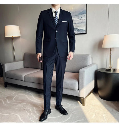 Men's High-Quality 3-Piece Business Casual Wedding Suit Vest Trousers Set Handsome Fashion Banquet Clothing S-6XL