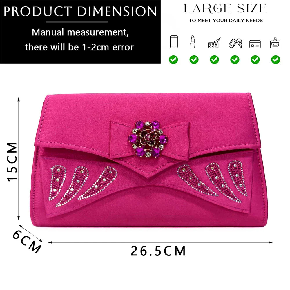 Conjunto Combinando Sapatos e Bolsas Italianos 2024 Peep Toe Salto Alto Cor Pêssego Laço Strass Sapatos Femininos para Festa