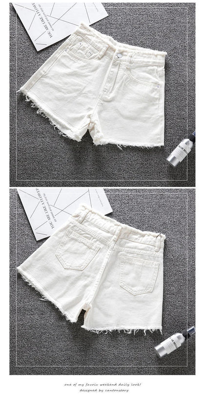 2025 Summer Woman High Haist Jeans Shorts Fashion Rough-edges Denim Short Pants Schoolgirl Casual Pants Blue Black White Jeans
