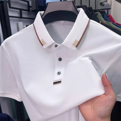 Luxury Design Men's Polo Shirt Lapel Short Sleeve T-Shirt Summer New Solid Color Simple Fashion Casual Business Office Menswear