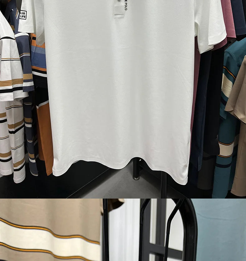High quality silk breathable short sleeve POLO shirt men's lapel top 2024 summer new light luxury brand printed casual T-shirt