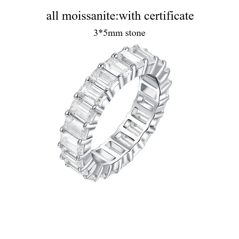 18k Plated 3*5mm Emerald Cut Moissanite Rings for Women Halo Full Eternity Bands Wedding Jewelry S925 Sterling Silver