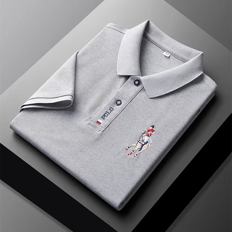 High end brand men's exquisite printed polo shirt short sleeve 2024 summer new cool and comfortable silk casual lapel T-shirt