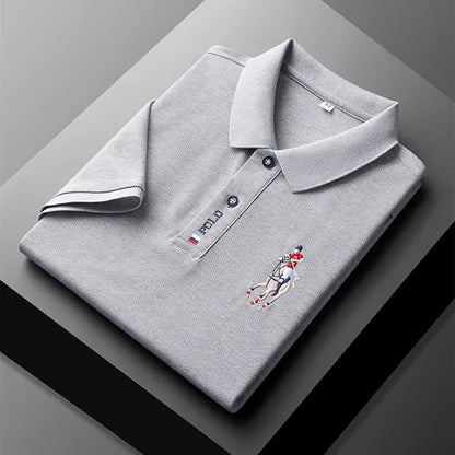 High end brand men's exquisite printed polo shirt short sleeve 2024 summer new cool and comfortable silk casual lapel T-shirt