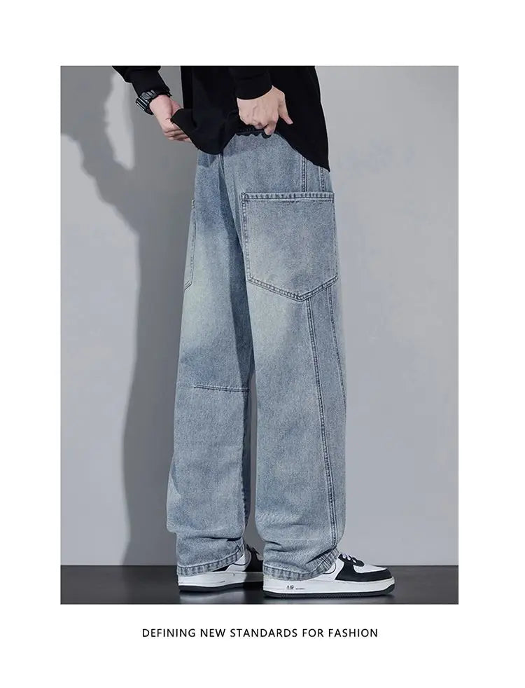 Calça Jeans Masculina de Outono e Inverno, Estilo Americano, com Bolsos Retos e Versátil, em Três Cores para Escolher