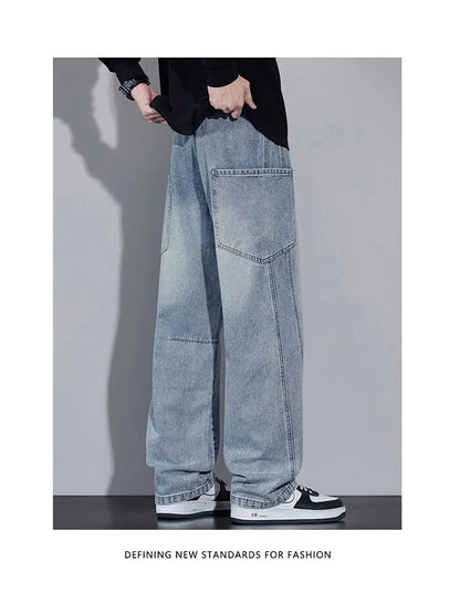 Calça Jeans Masculina de Outono e Inverno, Estilo Americano, com Bolsos Retos e Versátil, em Três Cores para Escolher