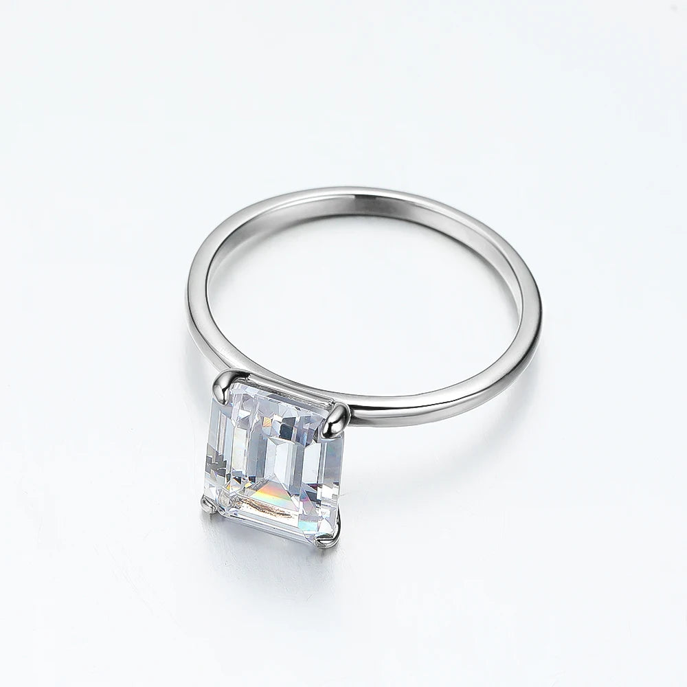 4ct Emerald Moissanite Ring s925 Sterling Sliver Plated 18k White Gold Wedding Band Engagement Rings For Women