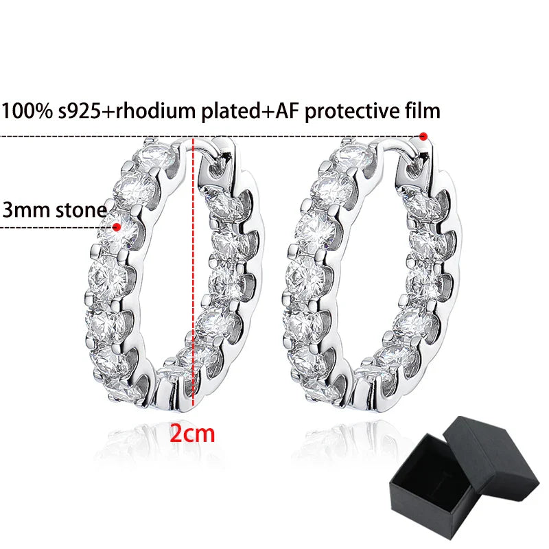18k Plated Total 2.6CT Full Moissanite Hoop Earring for Women Sparkling Wedding Party Earring 925 Sterling Silver Jewelry