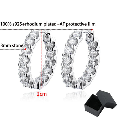 18k Plated Total 2.6CT Full Moissanite Hoop Earring for Women Sparkling Wedding Party Earring 925 Sterling Silver Jewelry